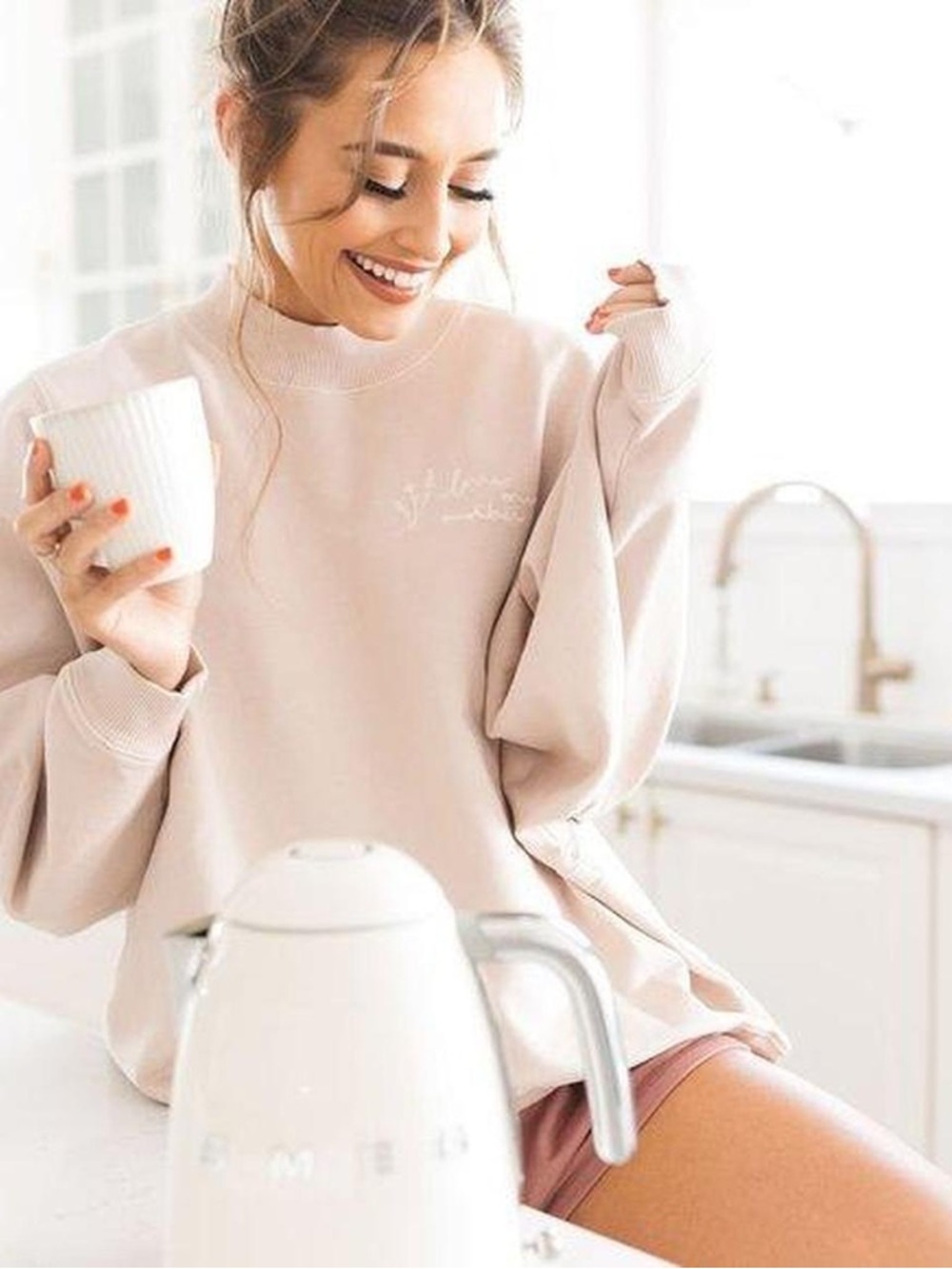 Discontinued Kristin Made Love One Another Beige Pink Crewneck Sweatshirt